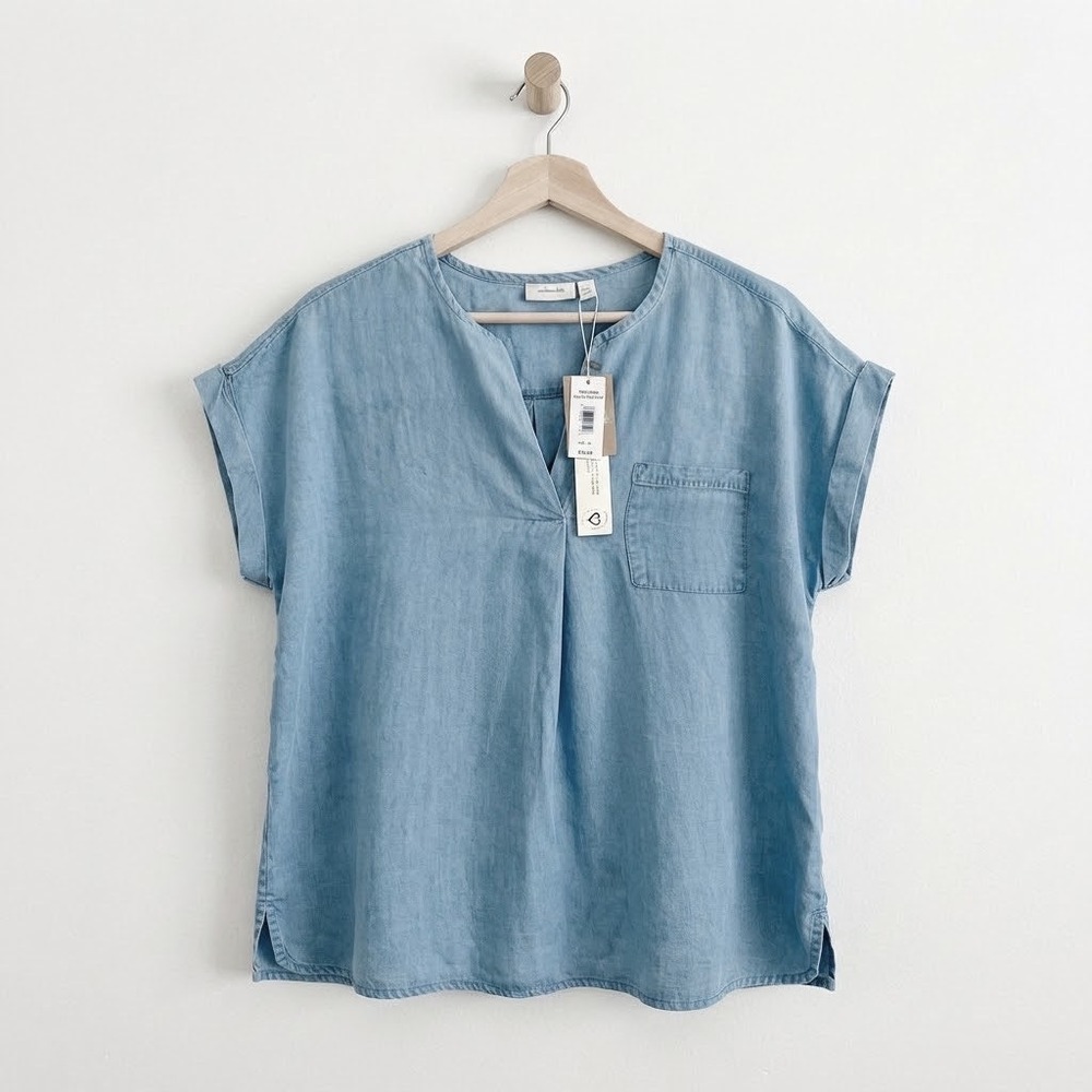 NWT Ecothreads Eco Lyocell Light Blue Tee Minimalist Clean Girl XL Quiet Luxury